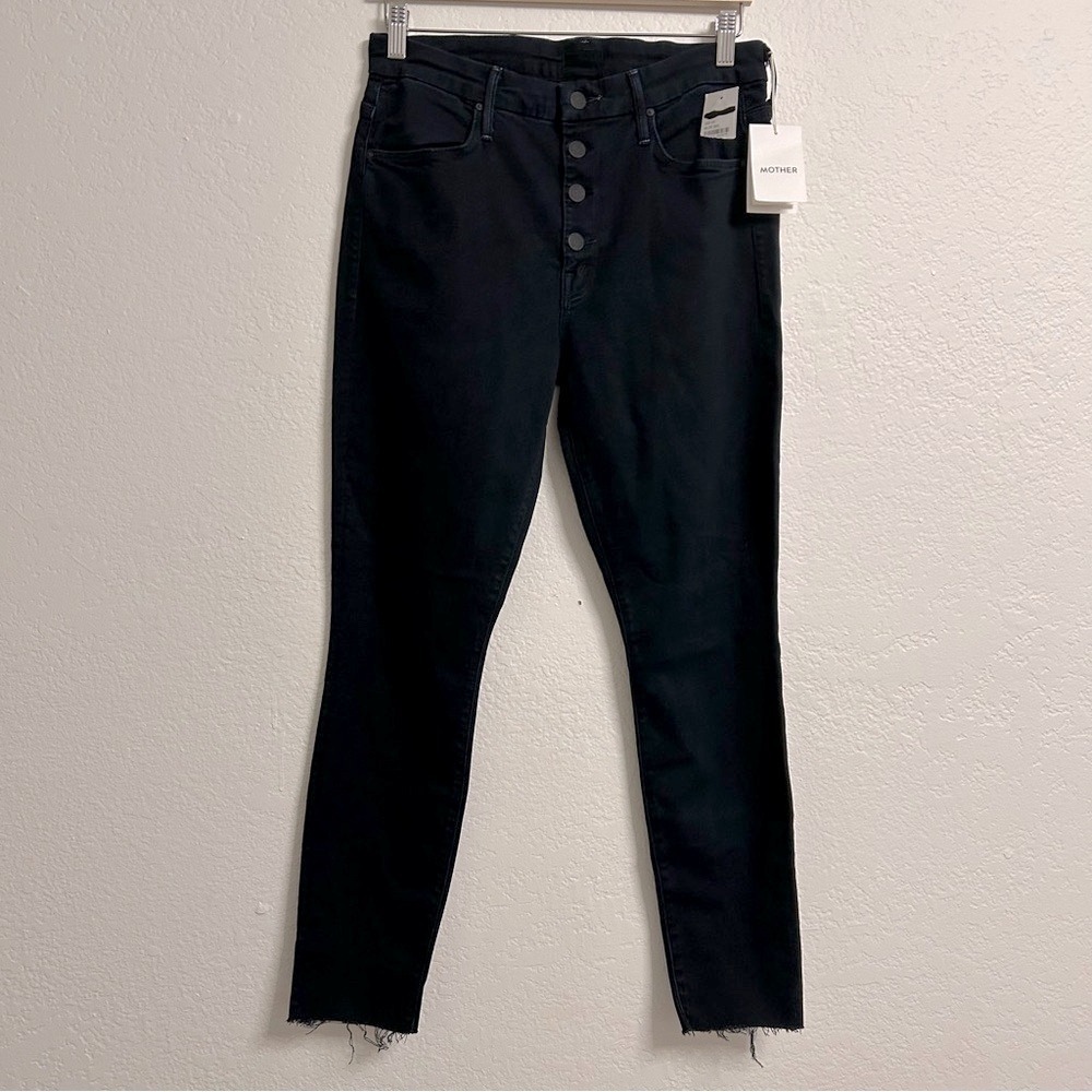 NWT Mother The Pixie Ankle Fray Jeans Holding Hands Navy Button Fly Size 31